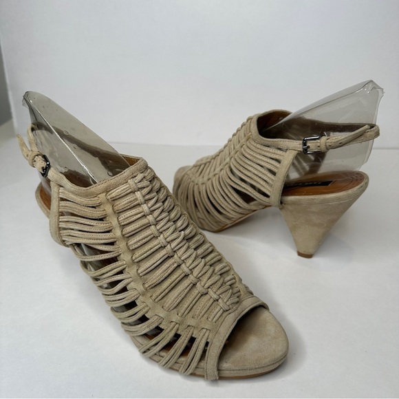 ZARA STRAPPY SANDALS NUDE BEIGE CAGE HEELS - Picture 3 of 11